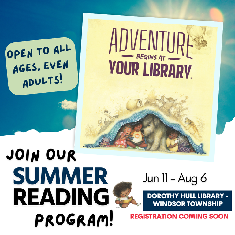 Promo graphic depicting kids in a tent for our Summer Reading Program, June 11-August 6