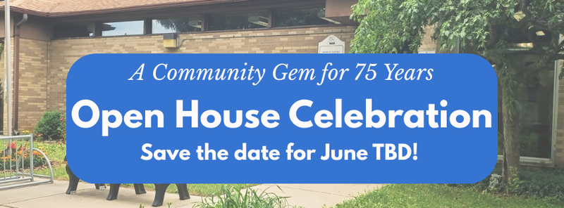 Save the date graphic for the open house celebration.
