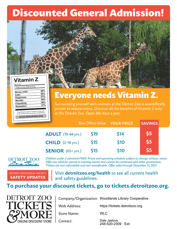 Detroit Zoo flyer for discounted tickets