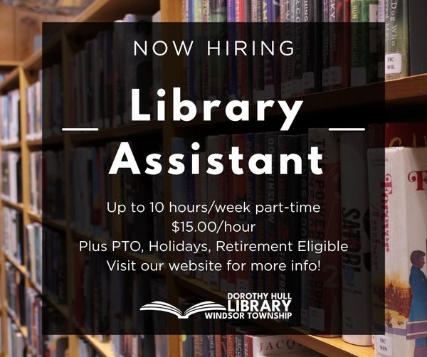 Hiring Library Assistant Sept 2026 Now hiring part time library assistant